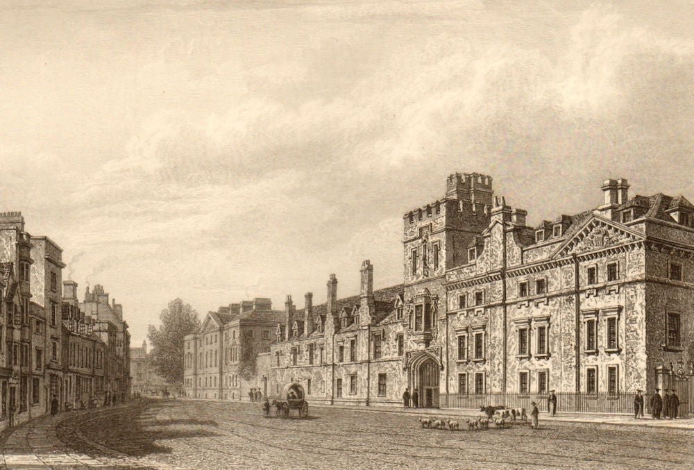 Front of Balliol College, Oxford, by John Le Keux 1837 old antique print